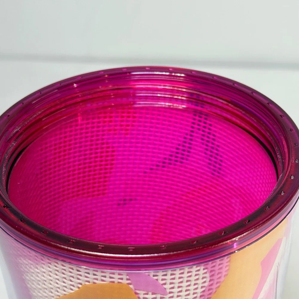 Starbucks Pink Floral Mesh Venti Cold Cup Tumbler 24oz Double‎ Wall Travel Mug